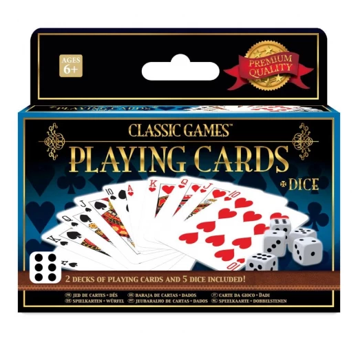 Ambassador Classic Games 2 Decks Playing Cards & 5 Dice Set for Family Fun. Perfect for Card & Dice Games, Encourages Strategic Thinking, Recommended for Ages 6+ Ambassador Classic Games 2 Decks Playing Cards & 5 Dice Set for Family Fun. Perfect for Card & Dice Games, Encourages Strategic Thinking, Recommended for Ages 6+