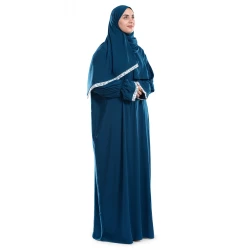 أردني للسجاد الحضري ملابس صلاة إسلامية من الكريب باللون الأزرق تصميم قطعة واحدة تغطية كاملة قابلة للتنفس