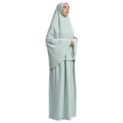 أردني للسجاد الحضري، ملابس صلاة إسلامية بسيطة باللون الأخضر النعناعي، طقم إسدال من قطعتين، قماش كروشيه ناعم