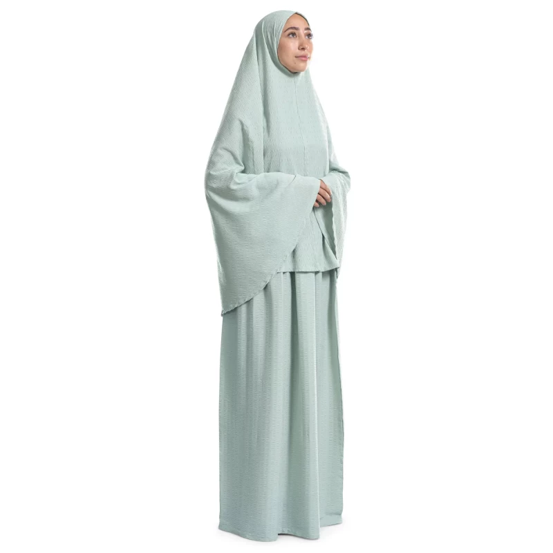 أردني للسجاد الحضري، ملابس صلاة إسلامية بسيطة باللون الأخضر النعناعي، طقم إسدال من قطعتين، قماش كروشيه ناعم - اربن رجز