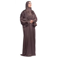 Urban Rugs Jordan Mocha Satin Islamic Prayer Wear One Piece Full Coverage Modest Dress for Women