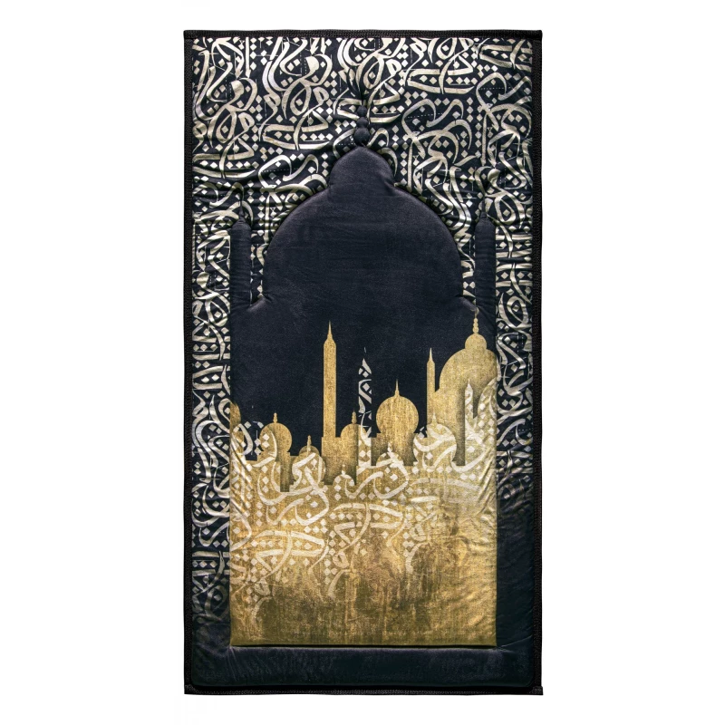 سجاد صلاة فاخر بتصميم الخط العربي الداكن من أوربان ريجز بأبعاد 120x68 سم وقماش مخملي ناعم - اربن رجز