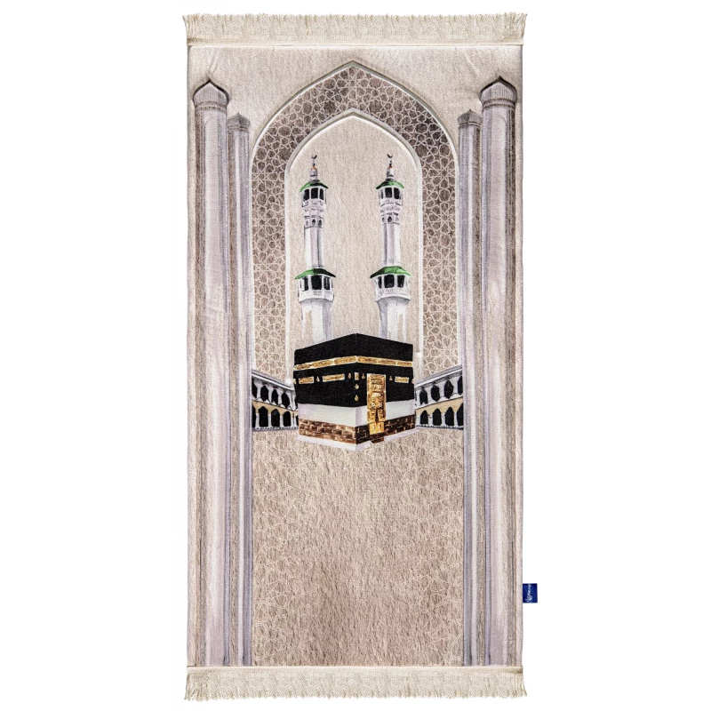 سجاد صلاة فاخر من أوربان ريجز بتصميم المسجد الحرام مبطن بمقاس 120x68 سم بنسيج مخملي ناعم - اربن رجز