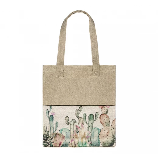 حقيبة يد Urban Rugs Cactus Creamy Tote Bag من الكتان المتين مع جيب خارجي قابلة للغسل في الغسالة 42x38x9 سم حقيبة يد Urban Rugs Cactus Creamy Tote Bag من الكتان المتين مع جيب خارجي قابلة للغسل في الغسالة 42x38x9 سم