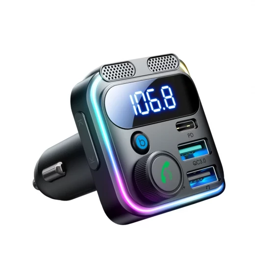 Joyroom JR CCB01 FM Transmitter 48W Dual Microphone USB-A USB-C Black Joyroom JR CCB01 FM Transmitter 48W Dual Microphone USB-A USB-C Black