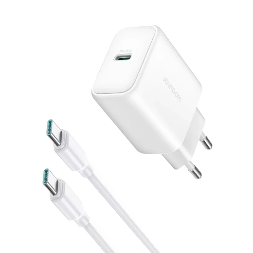 Joyroom JR-TCF24 30W USB-C Wall Charger, Fast Charging, White, with USB-C Cable Joyroom JR-TCF24 30W USB-C Wall Charger, Fast Charging, White, with USB-C Cable