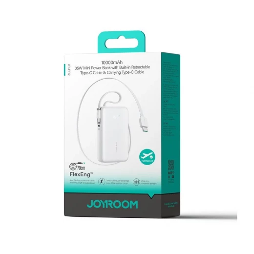 Joyroom JR PR2 Power Bank 10000mAh White with USB C and Lightning Cables - Joyroom - Image 3
