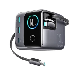 Joyroom Podix 140W GaN Charger, Dual Retractable USB-C Cables, Black