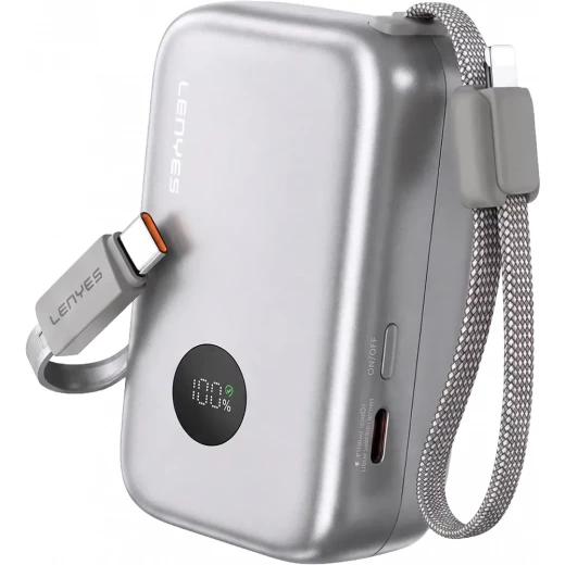 LENYES PX174D 10000mAh 45W Power Bank with Digital Display and 2 Built-in Cables Silver LENYES PX174D 10000mAh 45W Power Bank with Digital Display and 2 Built-in Cables Silver