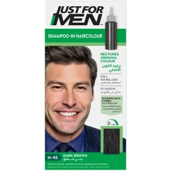 Just For Men Hair Color Shampoo Dark Brown H45, Gray Coverage, 5 Minute Application