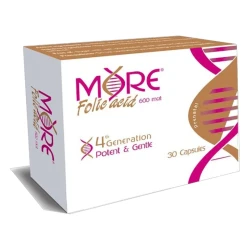 MORE Folic Acid 600mcg 30 Capsules, Folic Acid Dietary Supplement to Support Normal Blood Formation, Cellular Health and Daily Nutritional Needs
