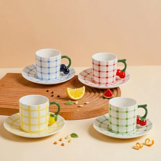 Fruit Design Coffee Cups & Saucers | SOLECASA | Berries and blue | 6 mug - Solecasa - Image 2