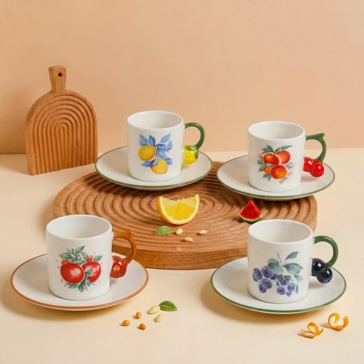 Fruit Design Coffee Cups & Saucers | SOLECASA | Cherry | 6 mug - Solecasa - Image 2