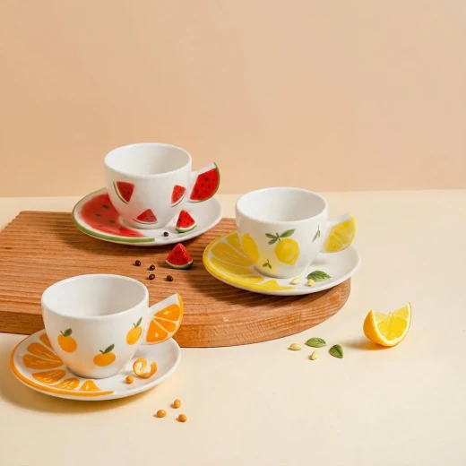 Fruit Design Coffee Cups & Saucers | SOLECASA | Watermelon | 6 mug - Solecasa - Image 2