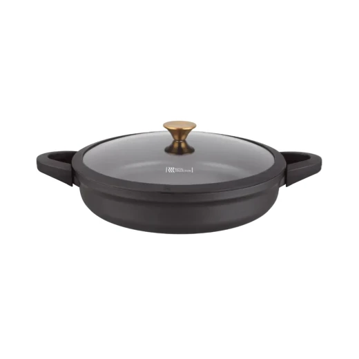 Cast Aluminum Royal Low Casserole Pot | Golden Knob - 32cm Cast Aluminum Royal Low Casserole Pot | Golden Knob - 32cm