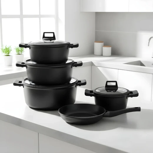 Granite Cookware Set | Layla Model | 9 Pieces | Black - Black - Cookware Set - Image 2