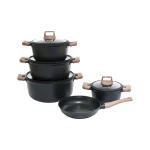 Granite Cookware Set | Layla Model | 9 Pieces | Black with wood - Black - Cookware Set