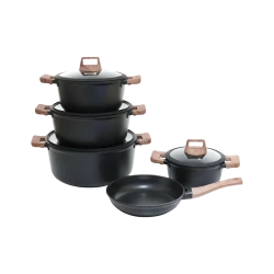Granite Cookware Set | Layla Model | 9 Pieces | Black with wood - Black
