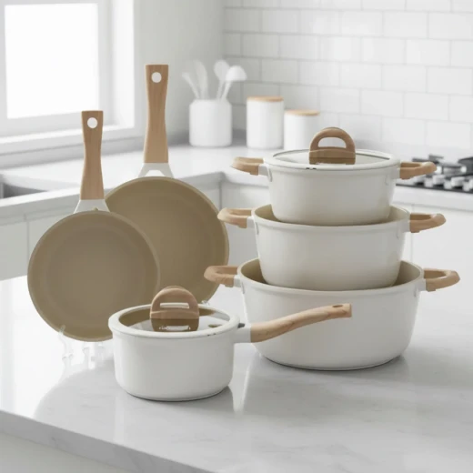 Granite Cookware Set | Layla Model | 10 Pieces | Beige - Beige - Cookware Set - Image 2