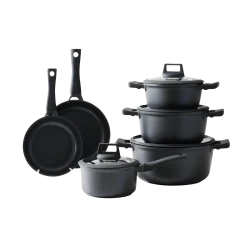 Granite Cookware Set | Layla Model | 10 Pieces | Black and Wood - Black