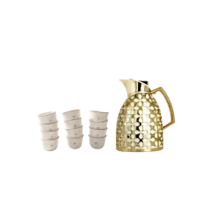 Royal Dallah Andalus dallah with a set of 12 Zaha-model coffee cups - Gold