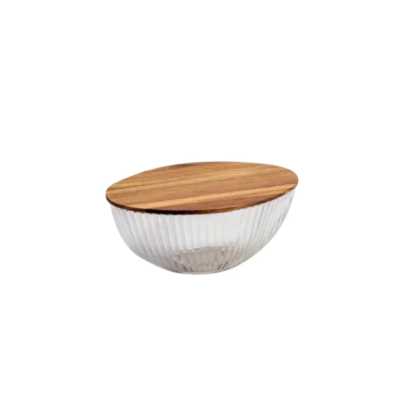 Round Serving Bowl with Wooden Lid| small - Wooden