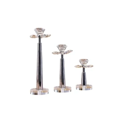 Home Decor Gold-Plated Crystal Candle Holder Set – 3 Pieces