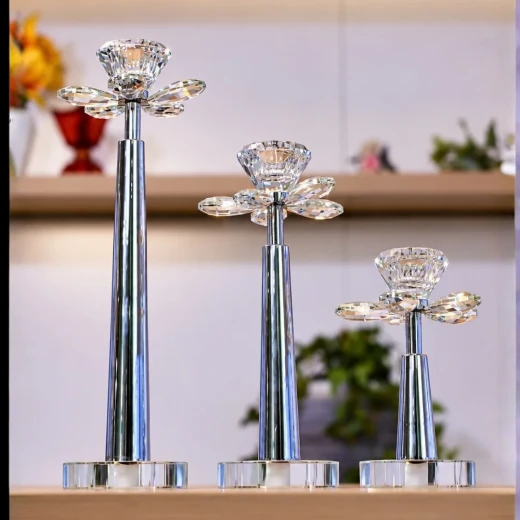 Home Decor Gold-Plated Crystal Candle Holder Set – 3 Pieces - Home Decor - Image 2