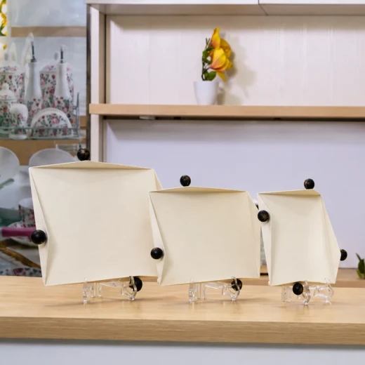 Serving Tray Beige Rectangular Serving Trays Set – 3 Pieces – silver - Serving Tray - Image 2