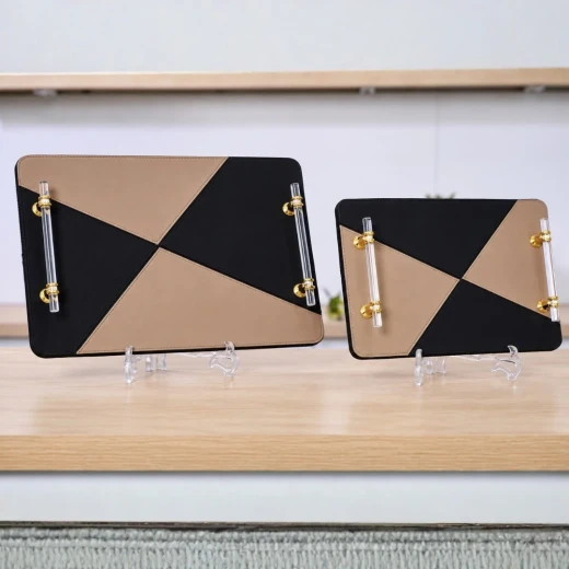 Serving Tray Leather Serving Trays Set – 2 Pieces | Black + Honey - Serving Tray - Image 2