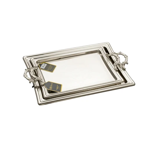 Stainless Steel Serving Tray Set - Silver