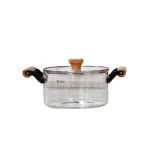 Cookware Set Clear Pyrex Pot with Soft Wood Handles | 2.5 L - Cookware Set