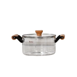 Cookware Set Clear Pyrex Pot with Soft Wood Handles | 2.5 L