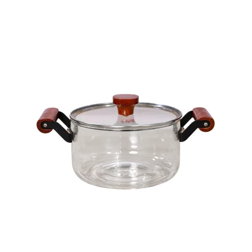 Cookware Set Clear Pyrex Pot with Dark Wood Handles | 2.5 L Cookware Set Clear Pyrex Pot with Dark Wood Handles | 2.5 L