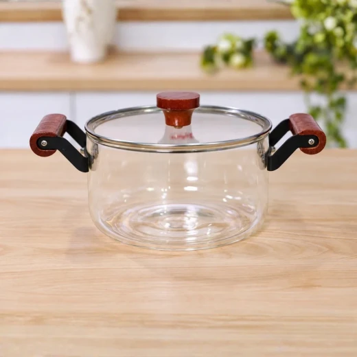 Cookware Set Clear Pyrex Pot with Dark Wood Handles | 2.5 L - Cookware Set - Image 3
