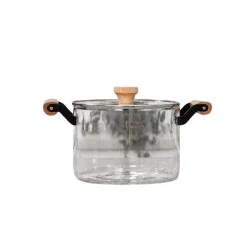Cookware Set Clear Pyrex Pot with Soft Wood Handles | 3.5 L