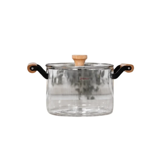 Cookware Set Clear Pyrex Pot with Soft Wood Handles | 3.5 L Cookware Set Clear Pyrex Pot with Soft Wood Handles | 3.5 L