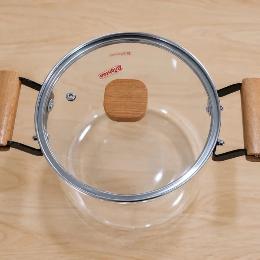 Cookware Set Clear Pyrex Pot with Soft Wood Handles | 3.5 L - Cookware Set - Image 3