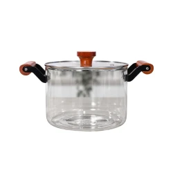 Cookware Set Clear Pyrex Pot with Camel Wood Handles | 3.5 L