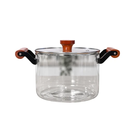 Cookware Set Clear Pyrex Pot with Camel Wood Handles | 3.5 L Cookware Set Clear Pyrex Pot with Camel Wood Handles | 3.5 L