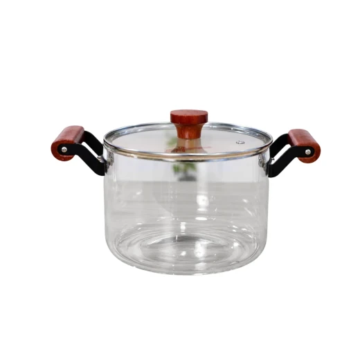 Cookware Set Clear Pyrex Pot with Dark Wood Handles | 3.5 L Cookware Set Clear Pyrex Pot with Dark Wood Handles | 3.5 L