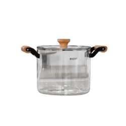 Cookware Set Clear Pyrex Pot with Soft Wood Handles | 4.5 L