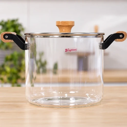 Cookware Set Clear Pyrex Pot with Soft Wood Handles | 4.5 L - Cookware Set - Image 3
