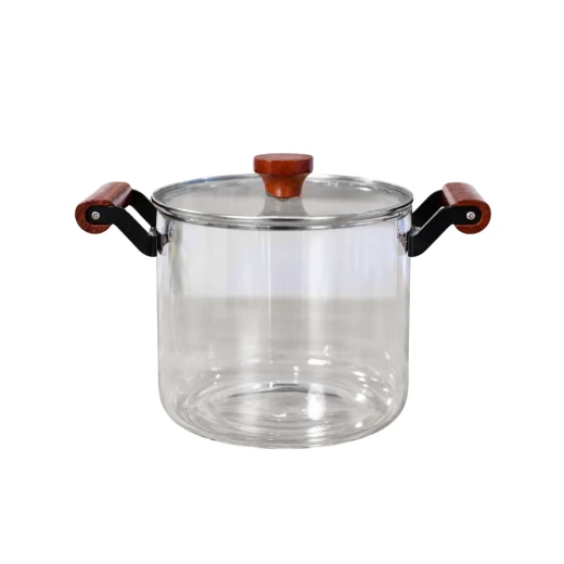 Cookware Set Clear Pyrex Pot with Dark Wood Handles | 4.5 L Cookware Set Clear Pyrex Pot with Dark Wood Handles | 4.5 L