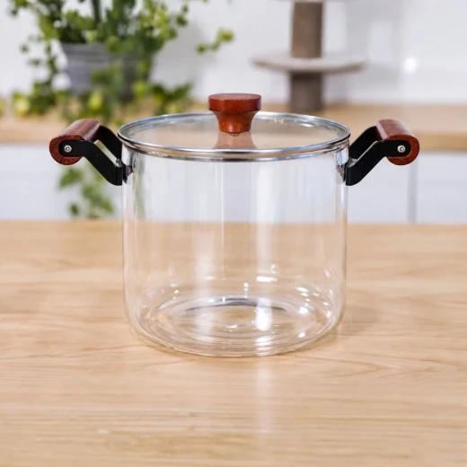 Cookware Set Clear Pyrex Pot with Dark Wood Handles | 4.5 L - Cookware Set - Image 3