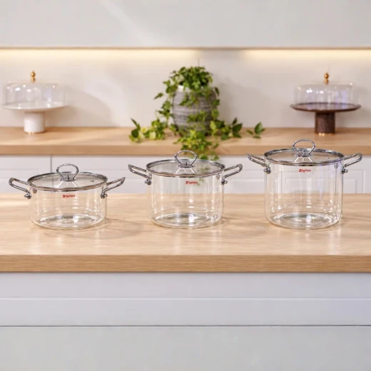Cookware Set Clear Pyrex Pot with Stainless Steel Handles | 4.5 L - Cookware Set - Image 2
