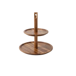 Two-Tier Round Wooden Serving Tray – Natural