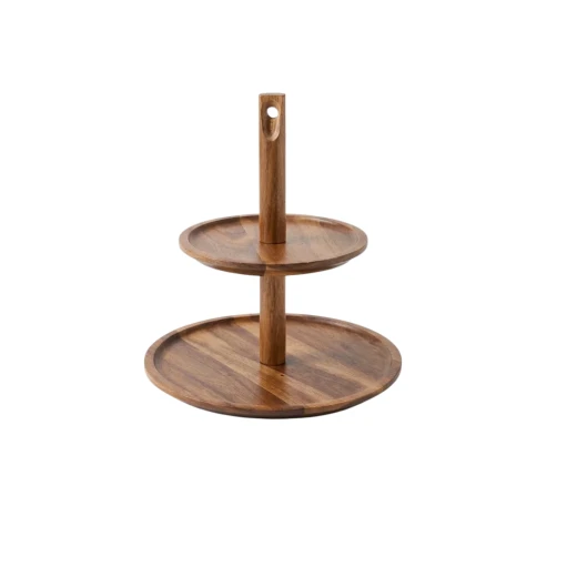 Two-Tier Round Wooden Serving Tray – Natural Two-Tier Round Wooden Serving Tray – Natural
