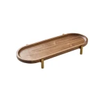 Wooden Oval Acacia Wood Serving Tray with Gold-Tone Legs (Large) - Wooden