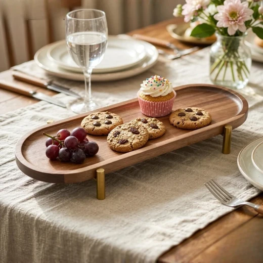 Wooden Oval Acacia Wood Serving Tray with Gold-Tone Legs (Large) - Wooden - Image 2